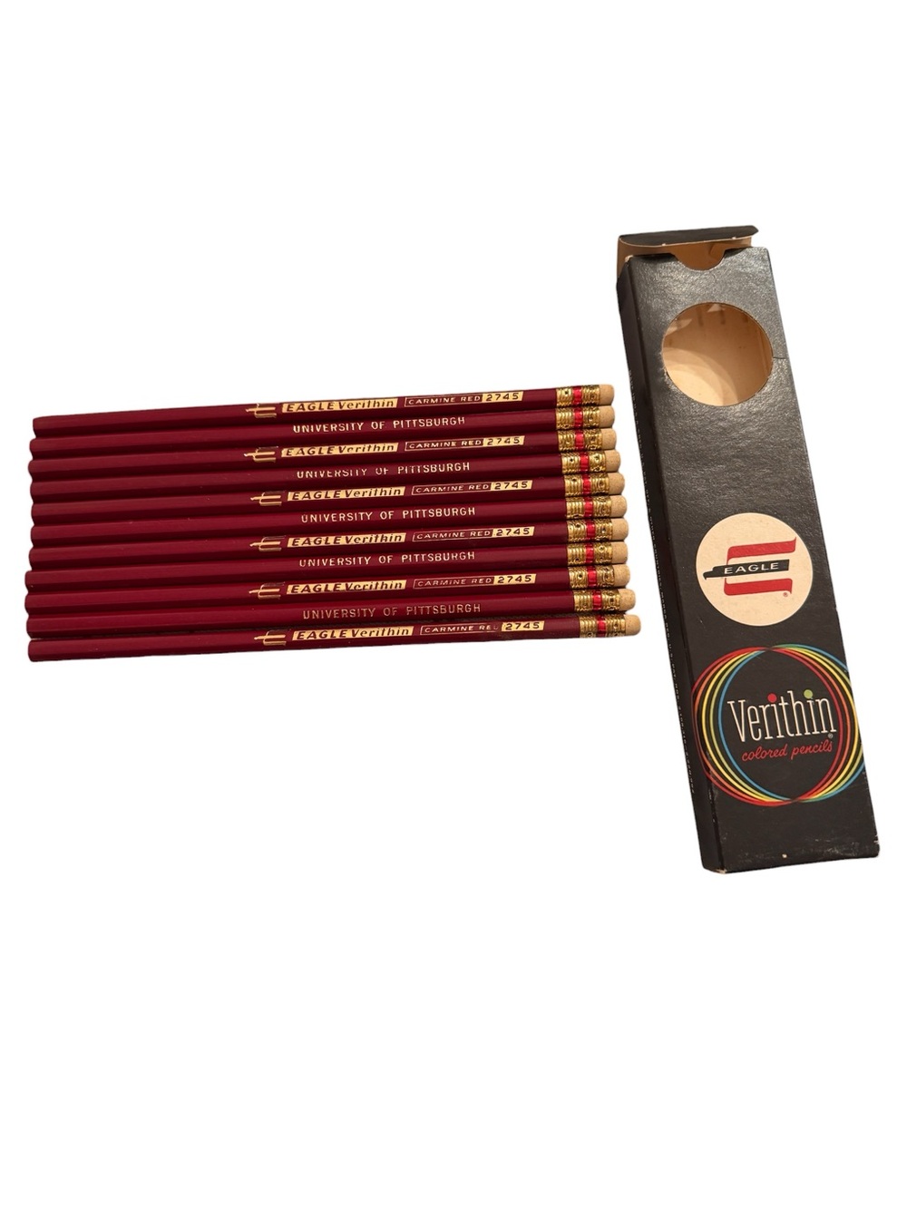 Eagle Verithin Box Of 11 Carmine Red 2745 Pencils VTG University Pittsburgh
